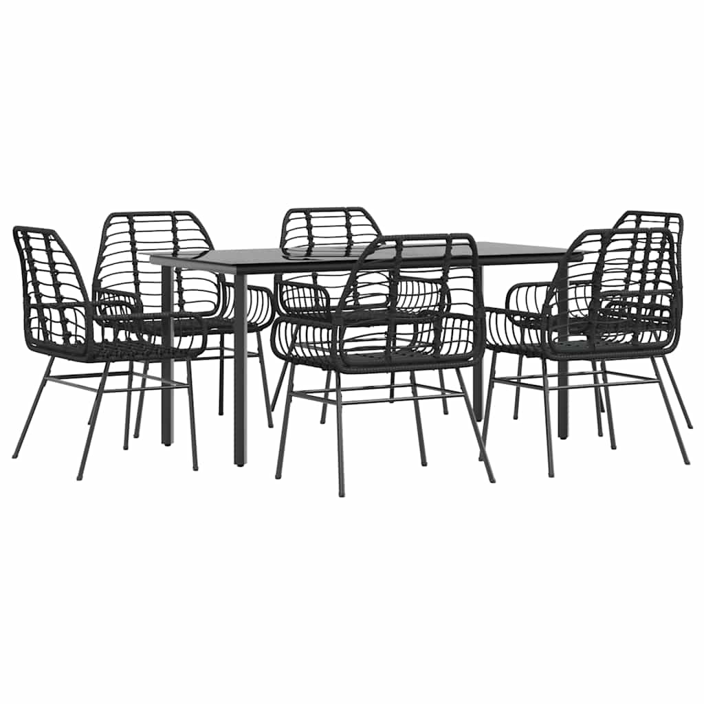 Set Pranzo da Giardino 7 pz Nero Polyrattan Vetro