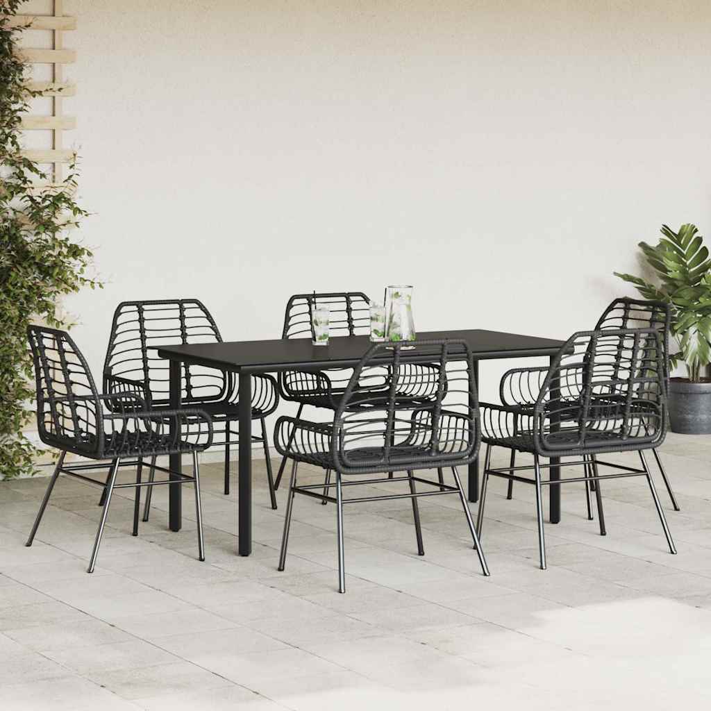 Set Pranzo da Giardino 7 pz Nero Polyrattan Vetro
