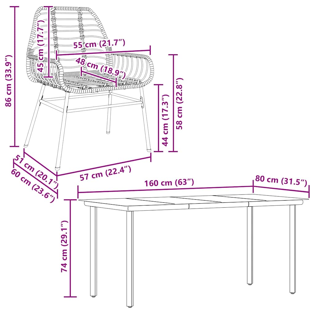 Set Pranzo da Giardino 7 pz Nero Polyrattan Vetro