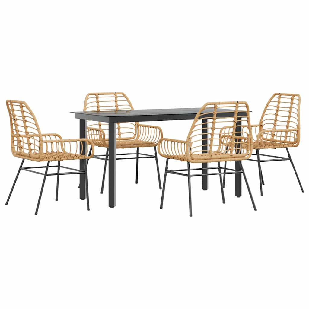 Set da Pranzo da Giardino 5pz Polyrattan Vetro