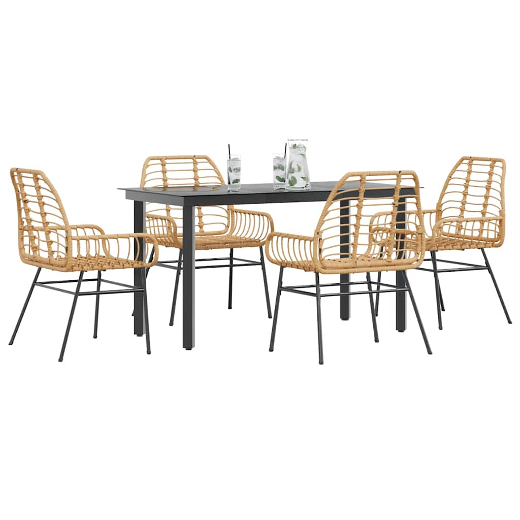 Set da Pranzo da Giardino 5pz Polyrattan Vetro