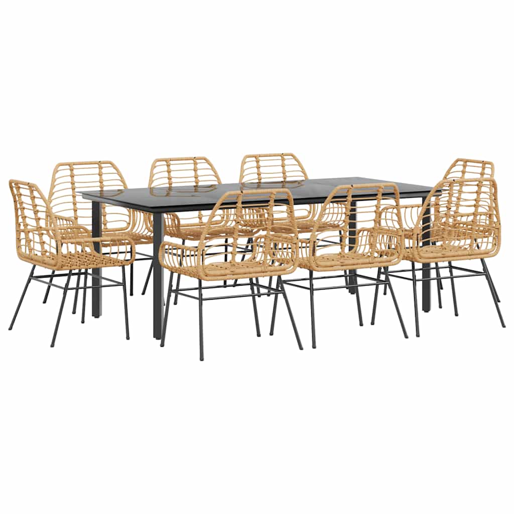 Set da Pranzo da Giardino 9 pz Polyrattan Vetro