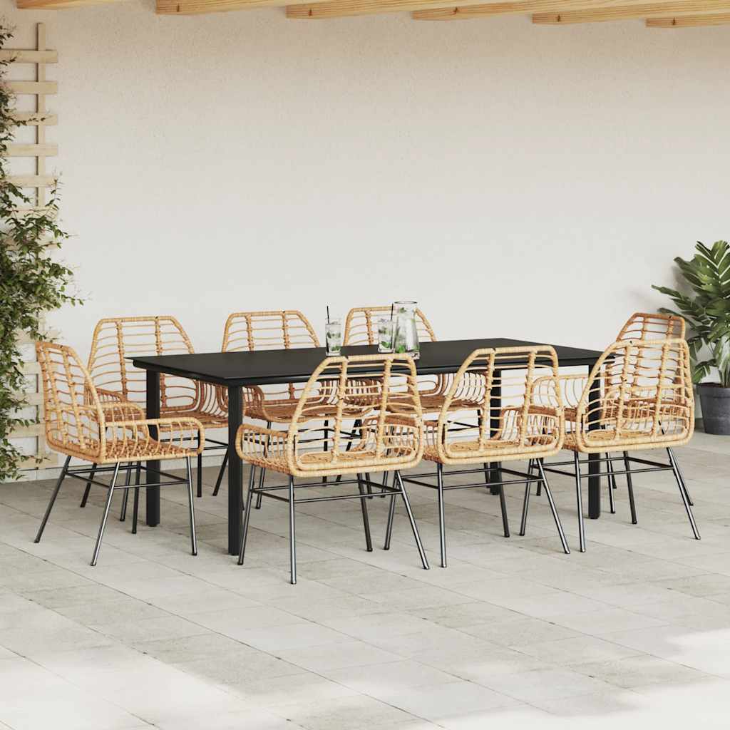 Set da Pranzo da Giardino 9 pz Polyrattan Vetro