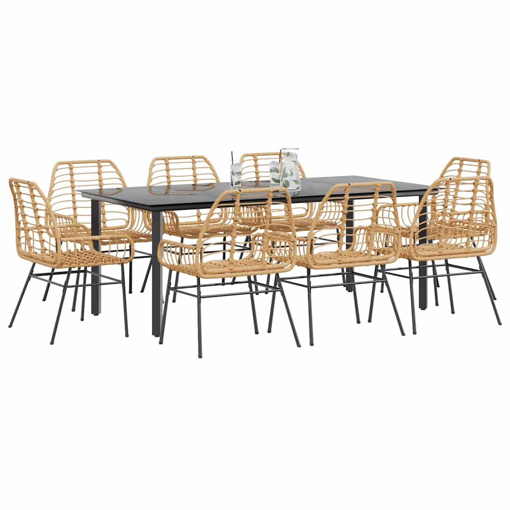 Set da Pranzo da Giardino 9 pz Polyrattan Vetro