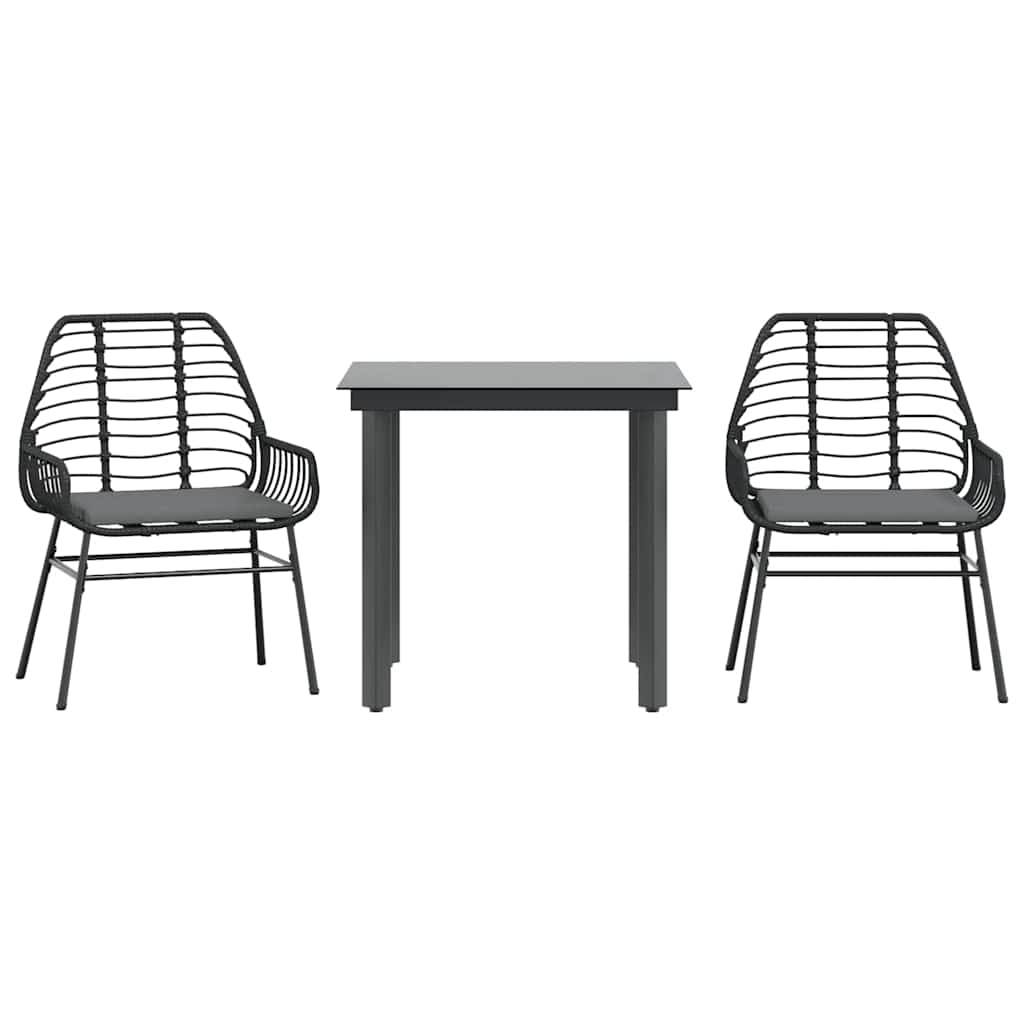 Set da Pranzo da Giardino 3 pz con Cuscini Polyrattan Vetro