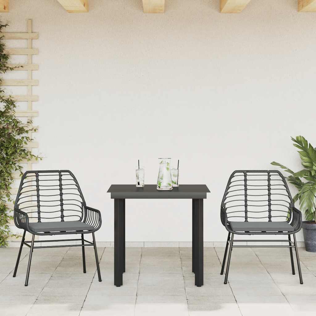 Set da Pranzo da Giardino 3 pz con Cuscini Polyrattan Vetro