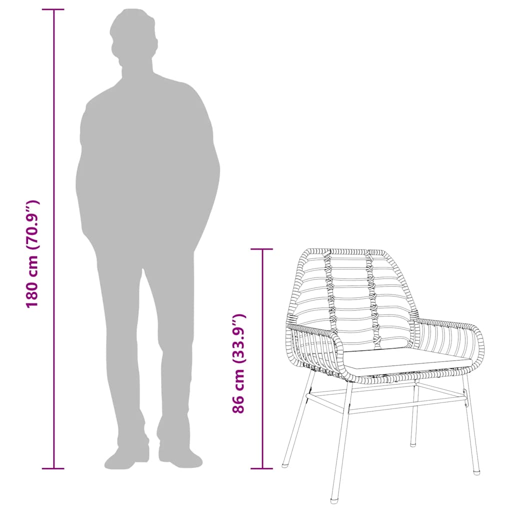 Set da Pranzo da Giardino 3 pz con Cuscini Polyrattan Vetro