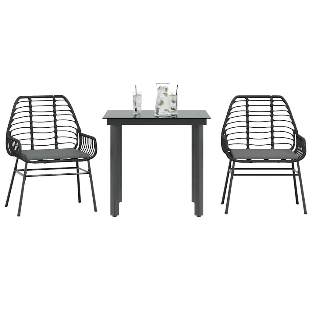 Set da Pranzo da Giardino 3 pz con Cuscini Polyrattan Vetro