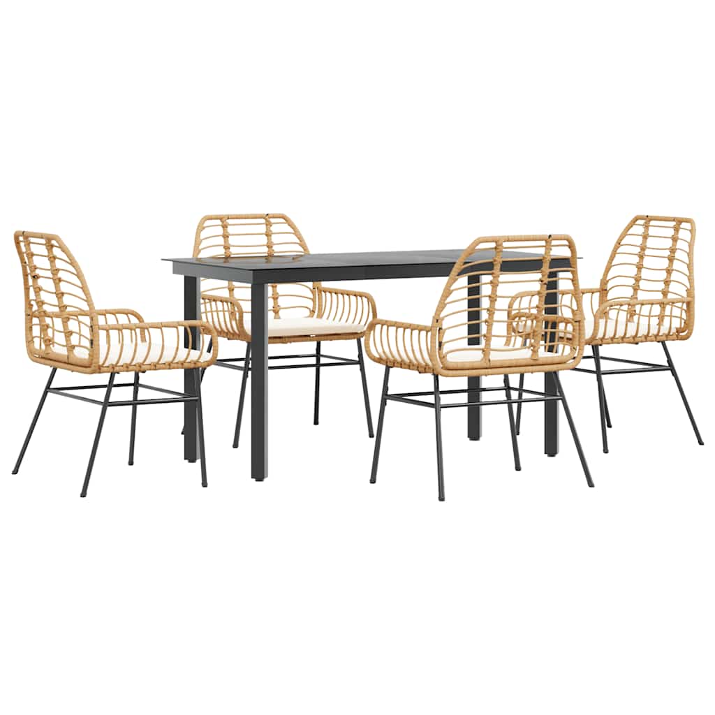 Set da Pranzo da Giardino 5pz con Cuscini Polyrattan Vetro