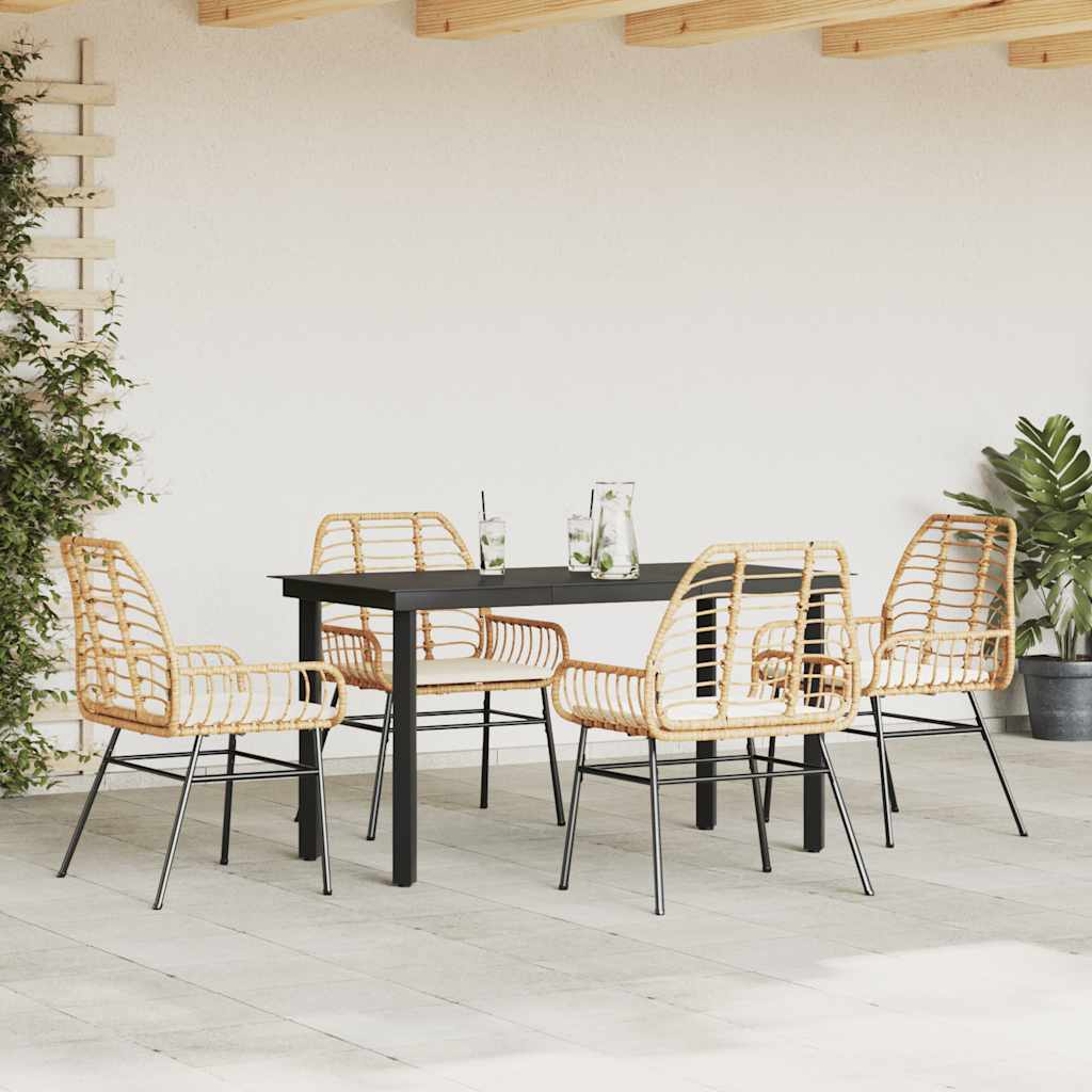 Set da Pranzo da Giardino 5pz con Cuscini Polyrattan Vetro