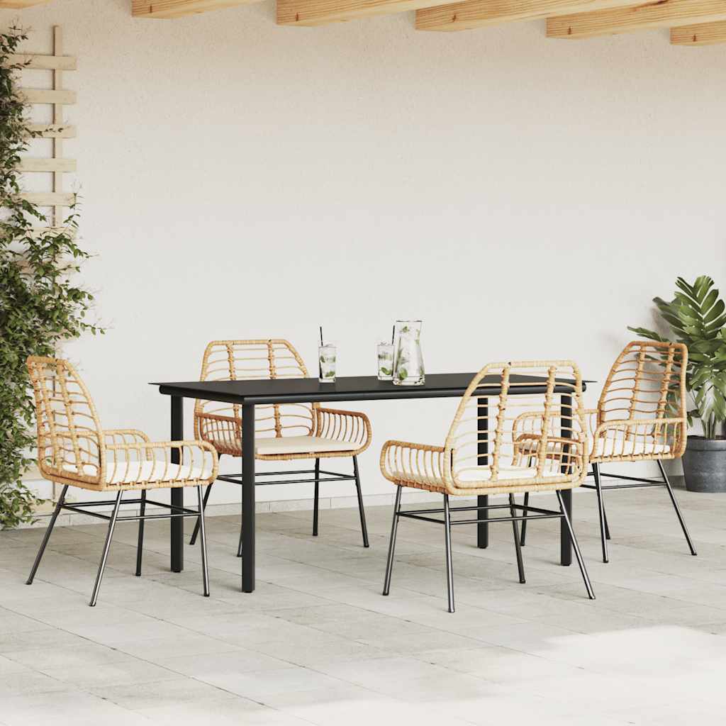 Set da Pranzo da Giardino 5pz con Cuscini Polyrattan Vetro
