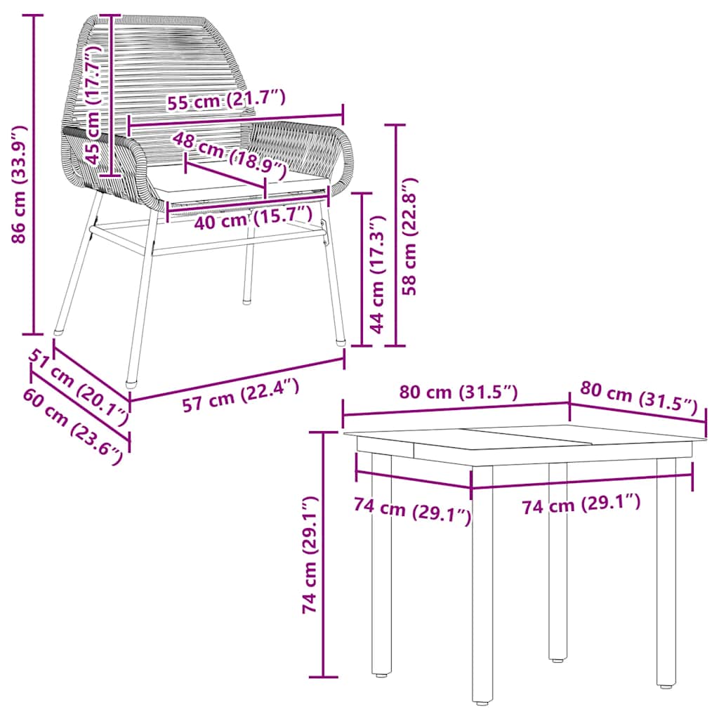 Set da Pranzo da Giardino con Cuscini 5 pz Polyrattan Vetro