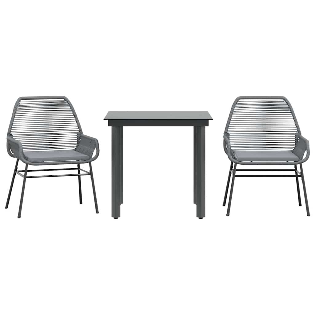Set da Pranzo da Giardino 3 pz con Cuscini in Polyrattan Vetro