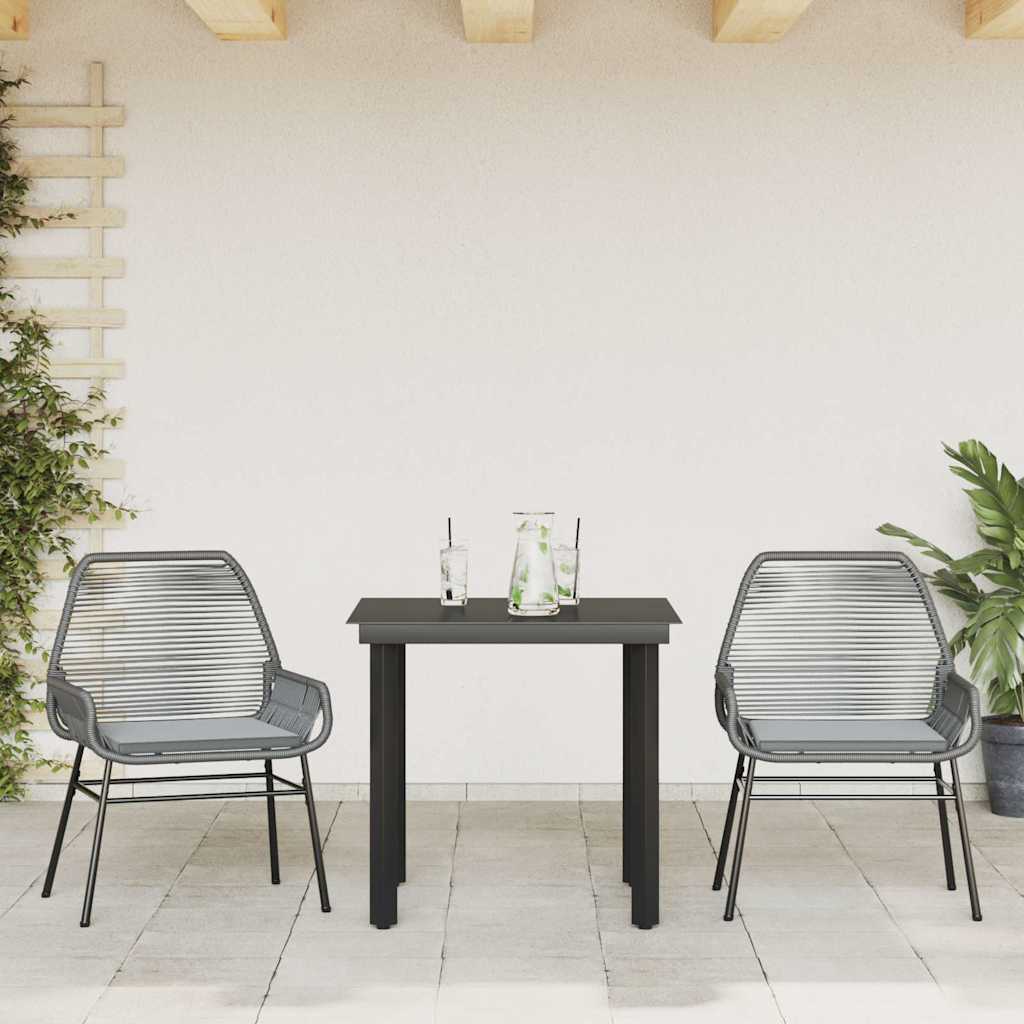 Set da Pranzo da Giardino 3 pz con Cuscini in Polyrattan Vetro