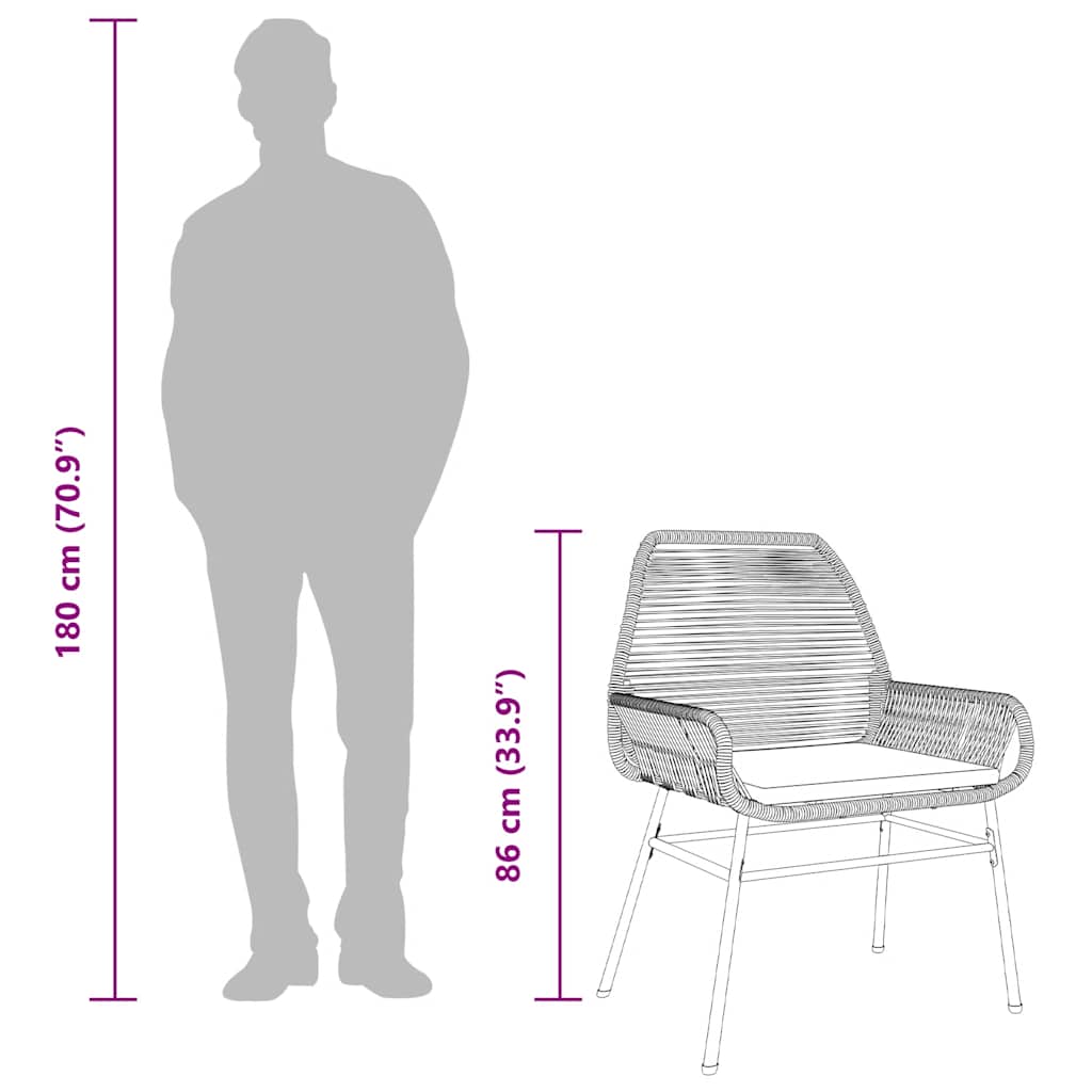 Set da Pranzo da Giardino 3 pz con Cuscini in Polyrattan Vetro