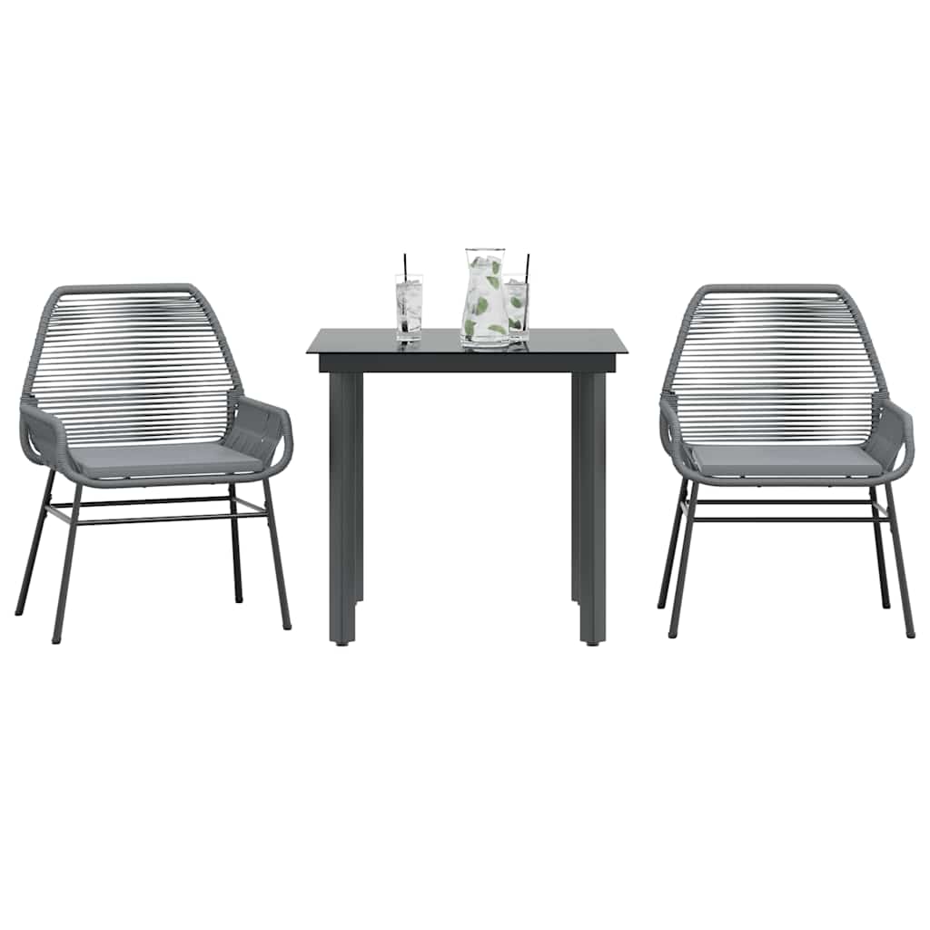 Set da Pranzo da Giardino 3 pz con Cuscini in Polyrattan Vetro