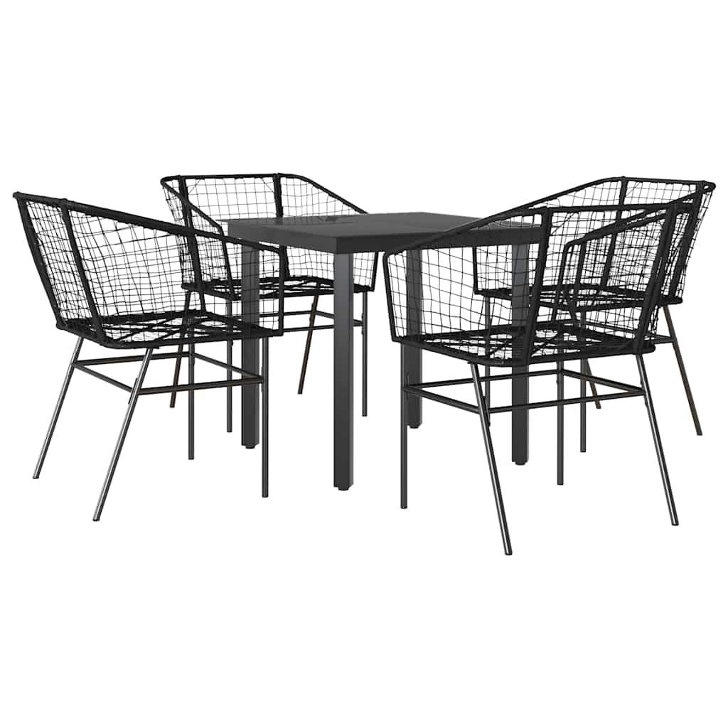 Set Mobili da Pranzo per Giardino 5 pz Nero Polyrattan Vetro