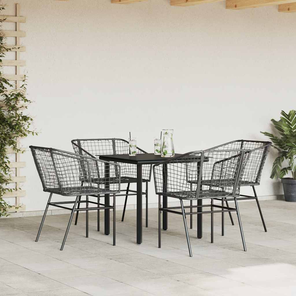 Set Mobili da Pranzo per Giardino 5 pz Nero Polyrattan Vetro