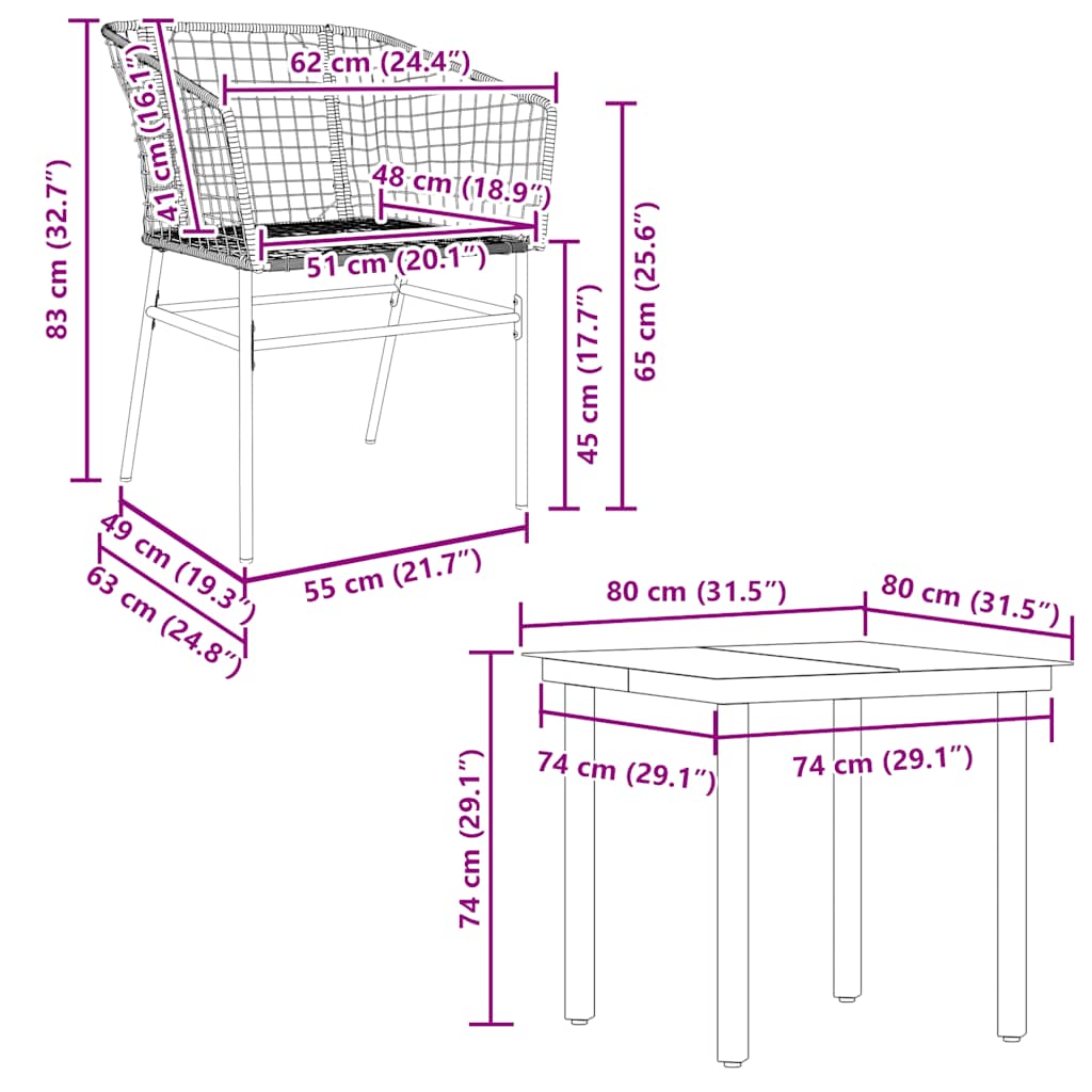 Set Mobili da Pranzo per Giardino 5 pz Nero Polyrattan Vetro