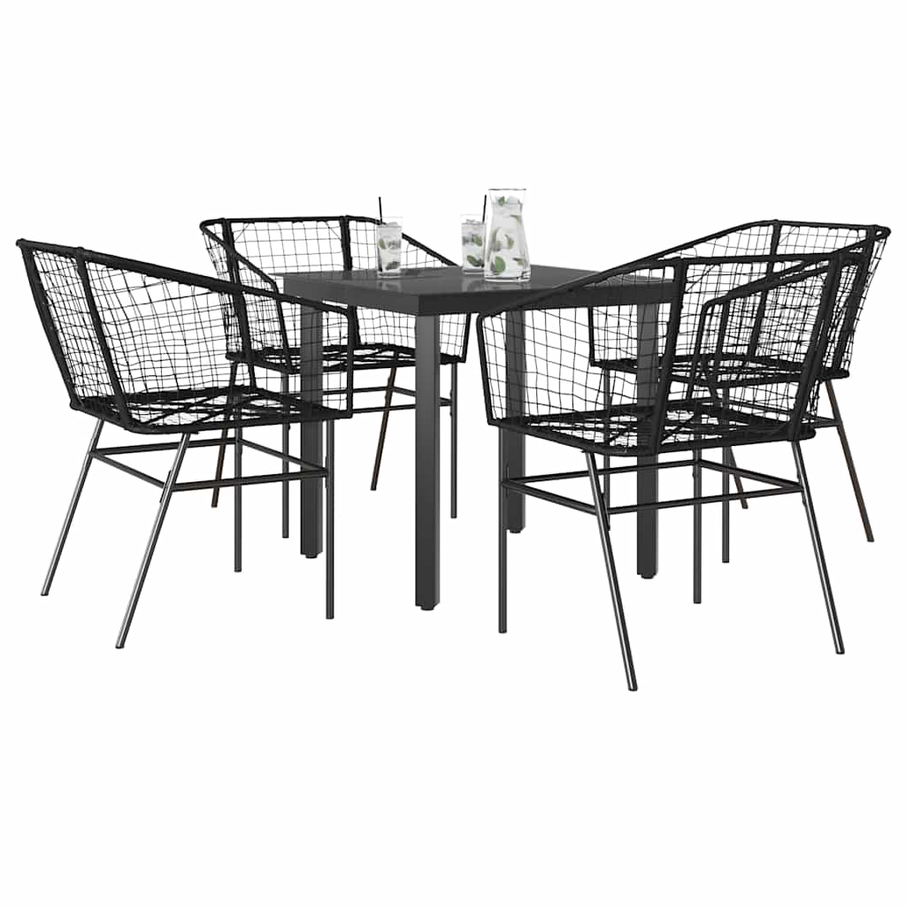 Set Mobili da Pranzo per Giardino 5 pz Nero Polyrattan Vetro