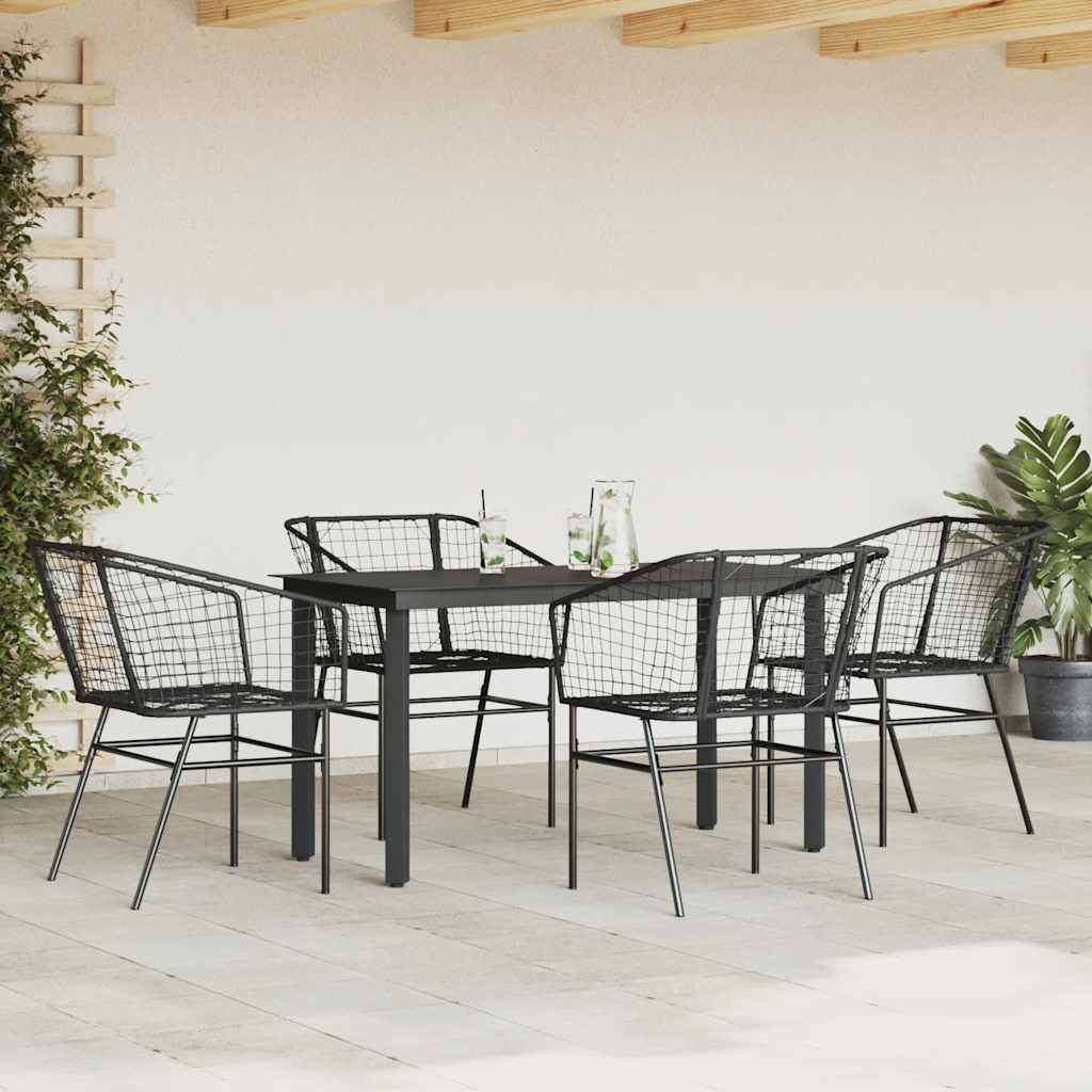 Set Mobili da Pranzo per Giardino 5 pz Nero Polyrattan Vetro