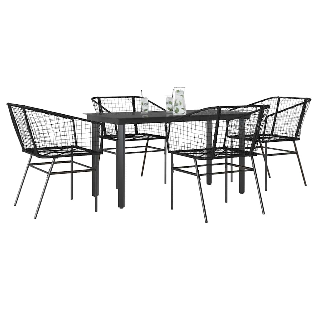 Set Mobili da Pranzo per Giardino 5 pz Nero Polyrattan Vetro