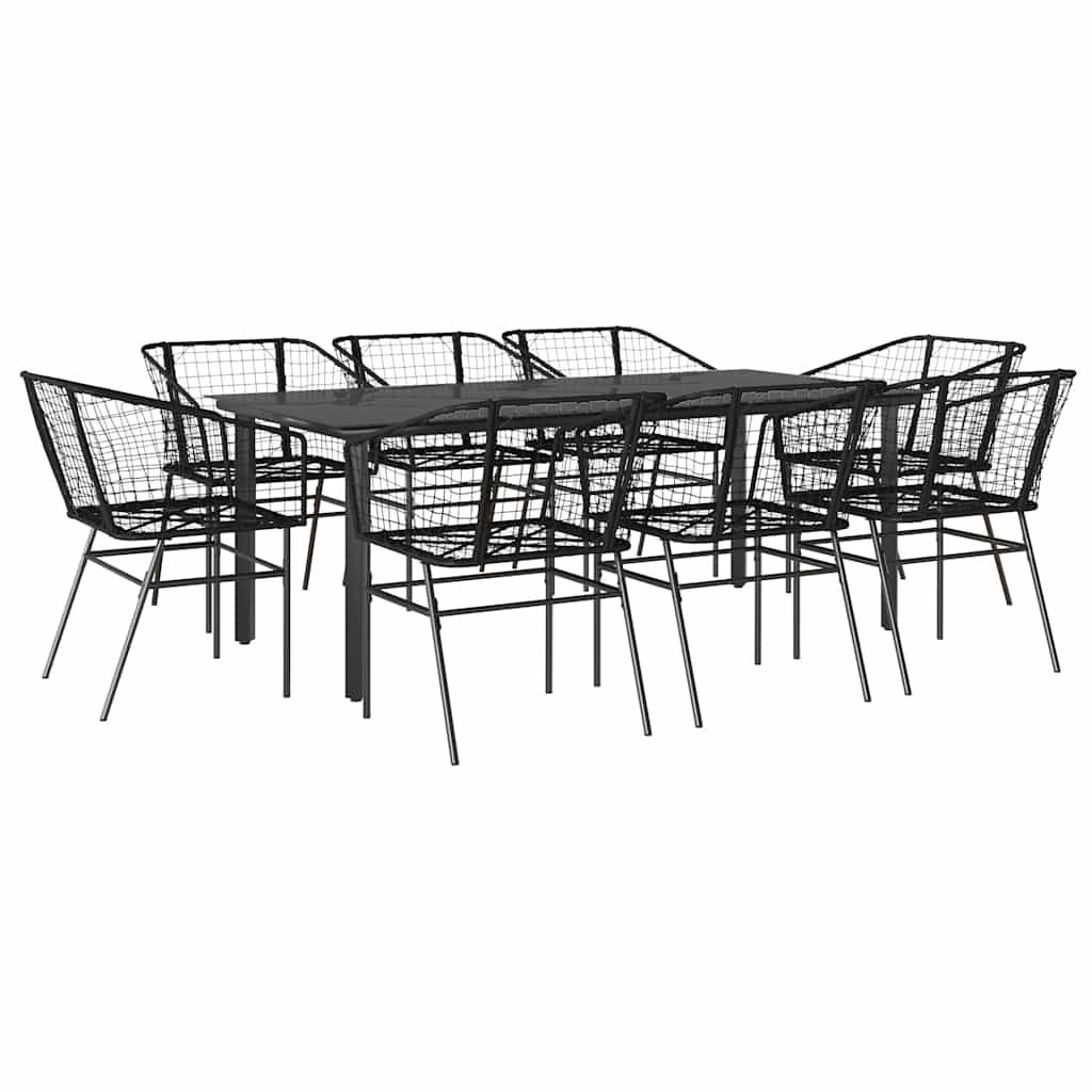 Set da Pranzo da Giardino 9 pz Polyrattan Vetro