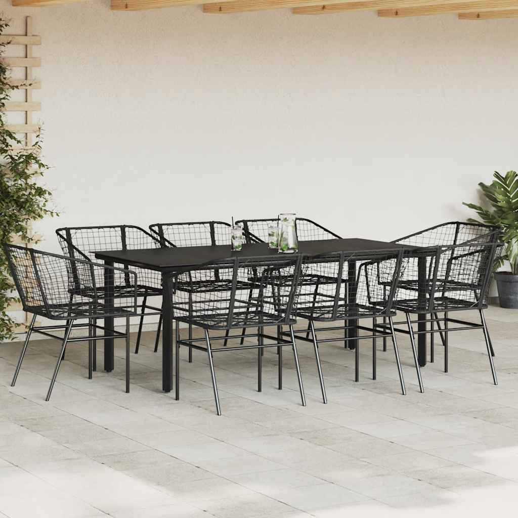 Set da Pranzo da Giardino 9 pz Polyrattan Vetro