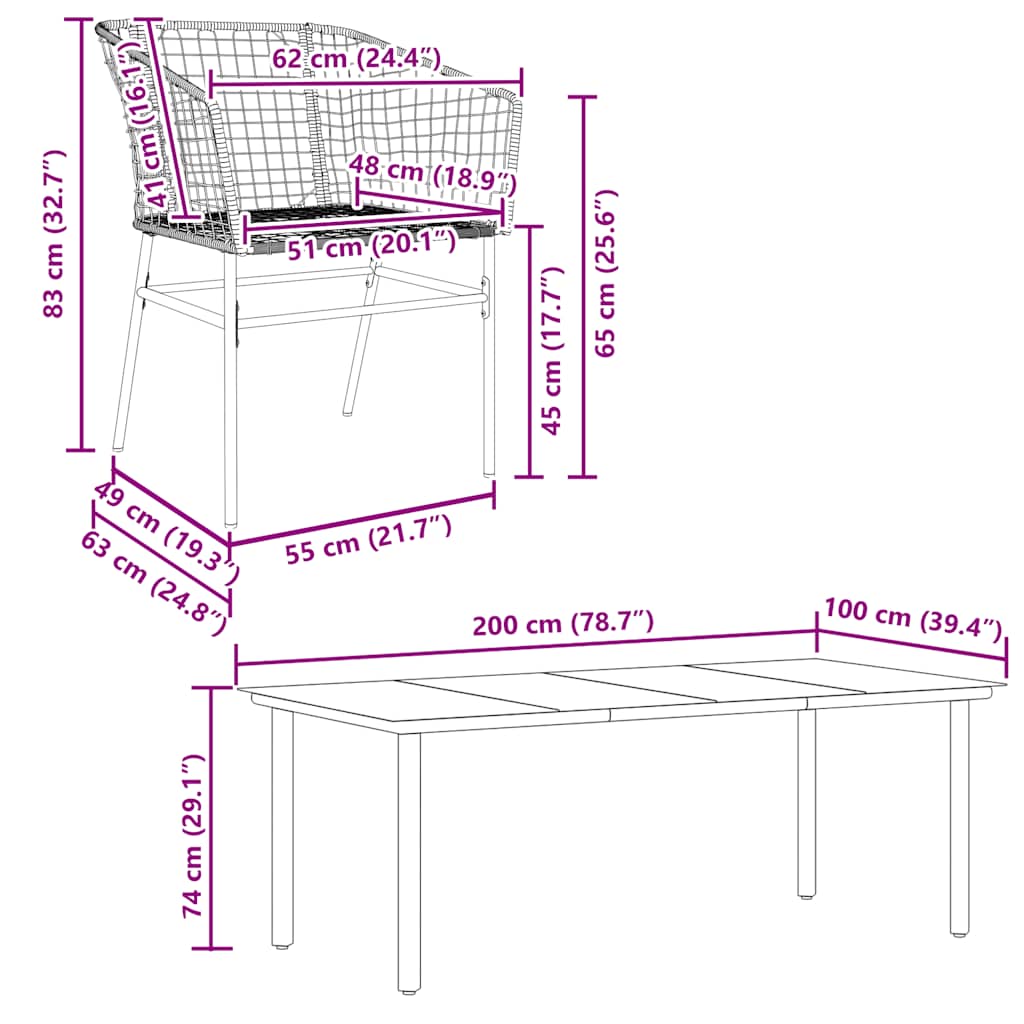 Set da Pranzo da Giardino 9 pz Polyrattan Vetro