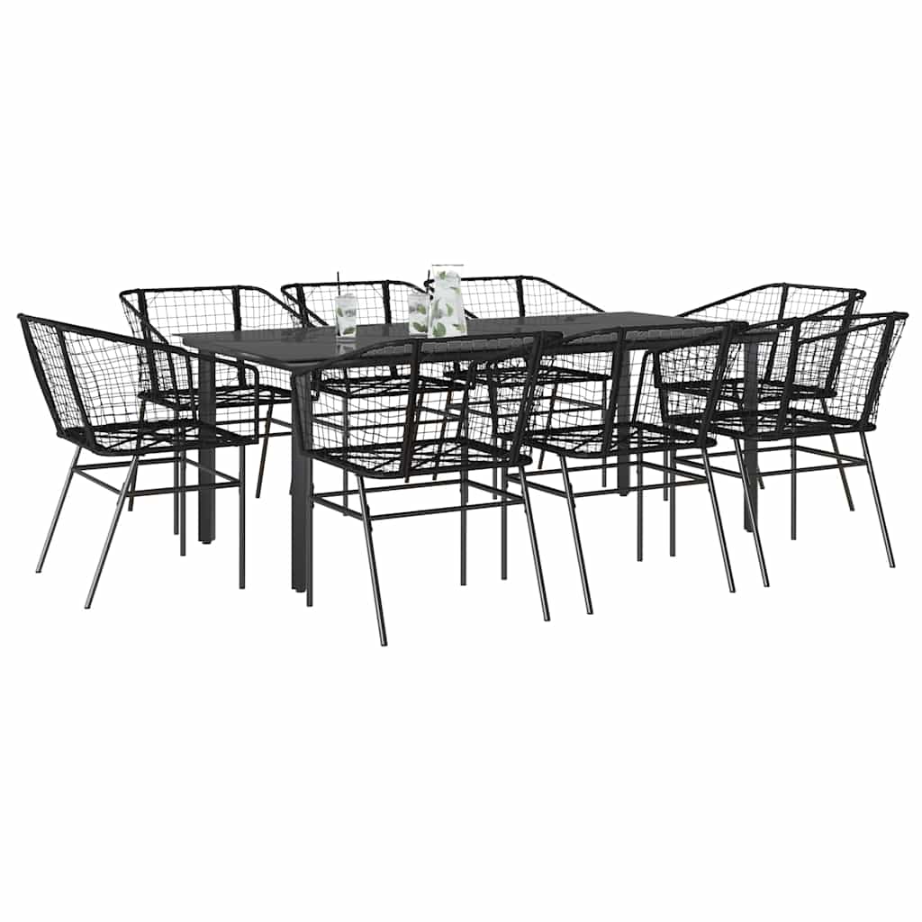 Set da Pranzo da Giardino 9 pz Polyrattan Vetro
