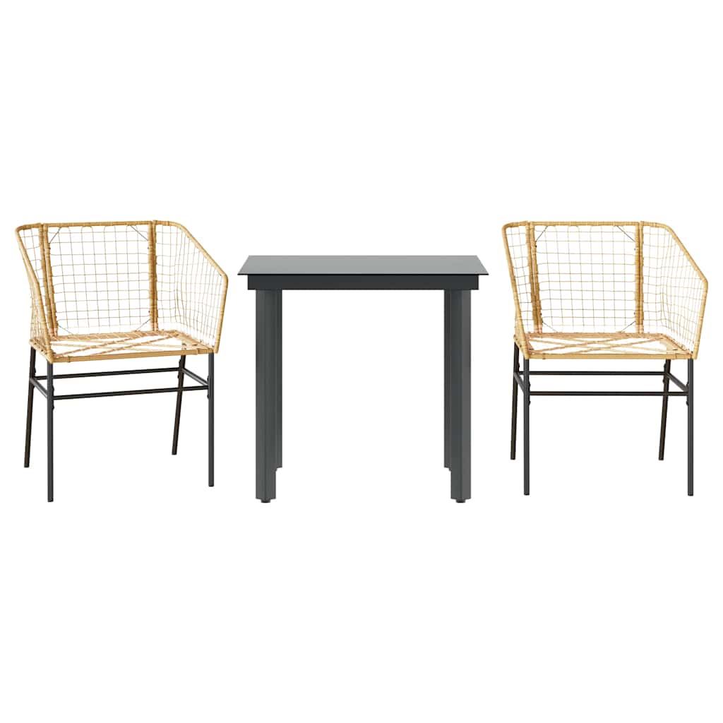 Set da Pranzo da Giardino 3 pz Marrone in Polyrattan Vetro