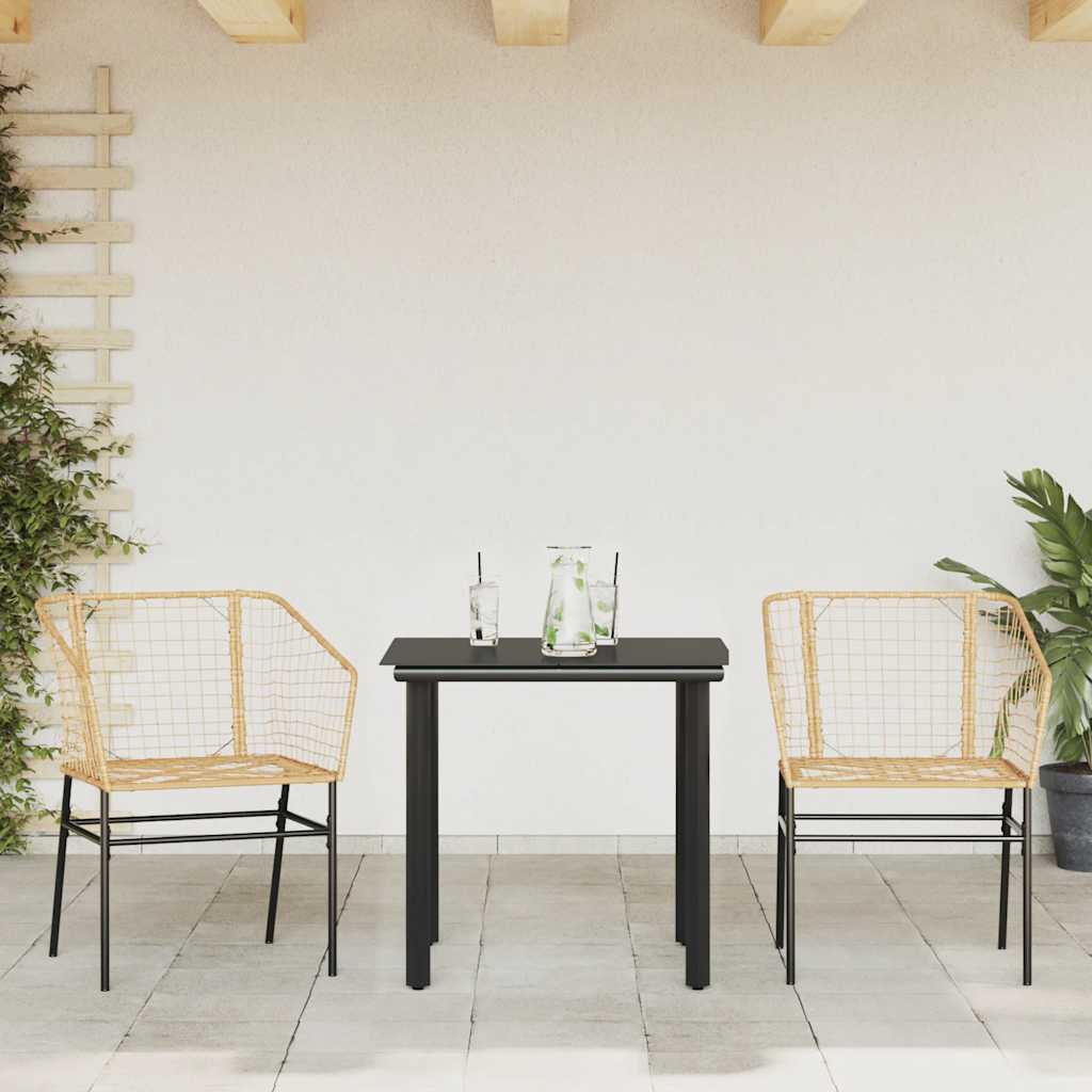 Set da Pranzo da Giardino 3 pz Marrone in Polyrattan Vetro