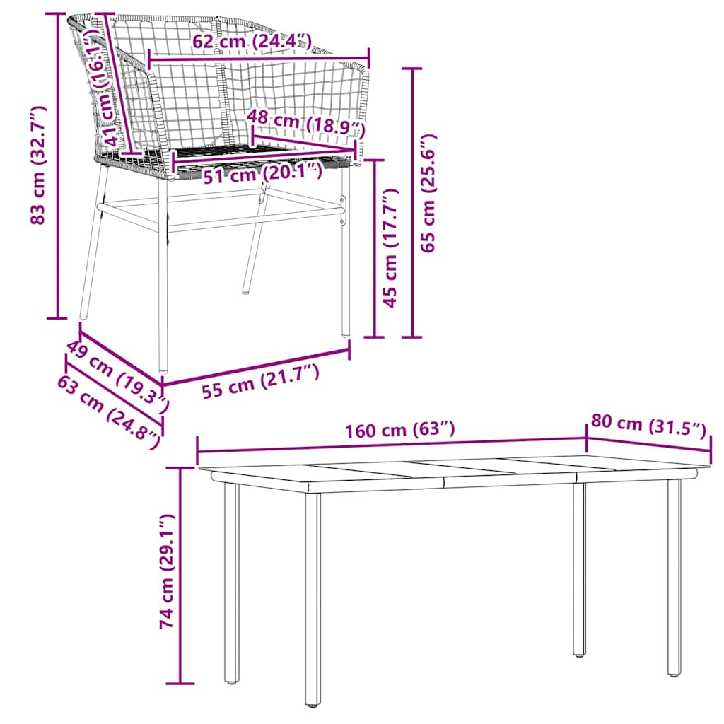 Set Pranzo da Giardino 7pz Marrone Polyrattan Vetro
