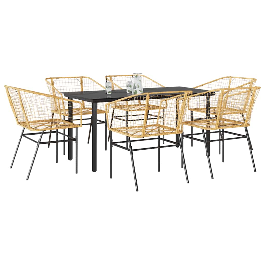 Set Pranzo da Giardino 7pz Marrone Polyrattan Vetro