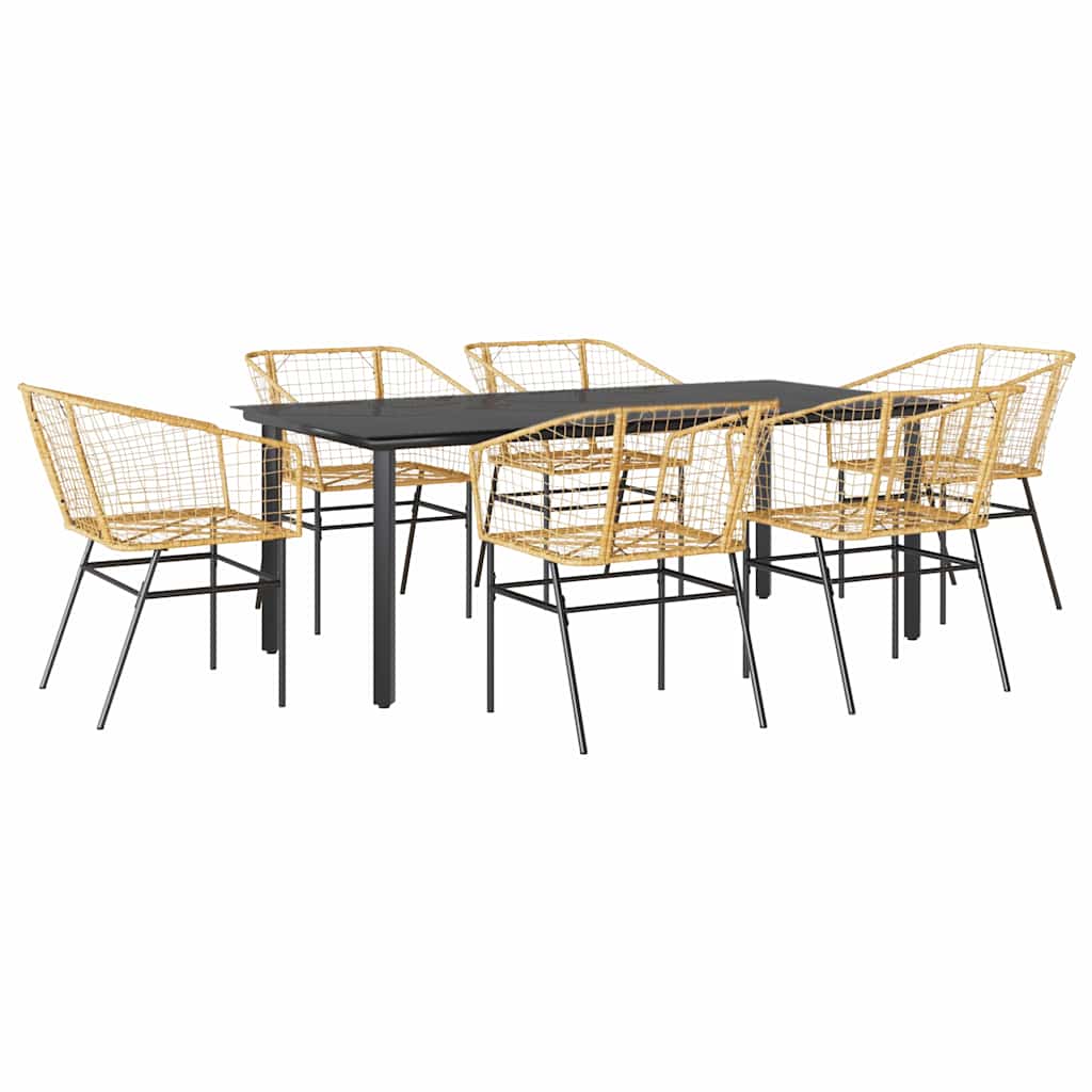 Set Pranzo da Giardino 7pz Marrone Polyrattan Vetro
