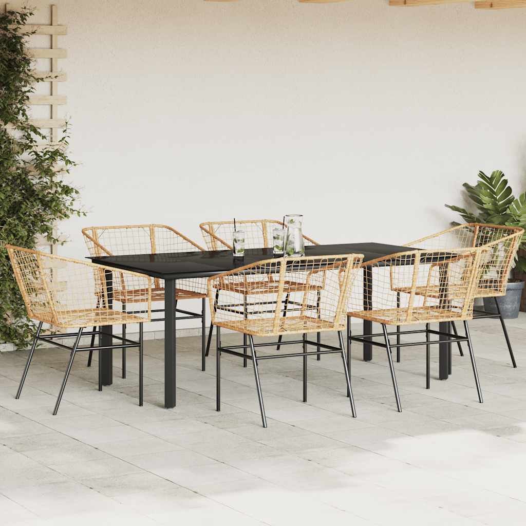 Set Pranzo da Giardino 7pz Marrone Polyrattan Vetro