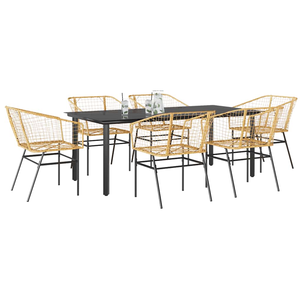 Set Pranzo da Giardino 7pz Marrone Polyrattan Vetro