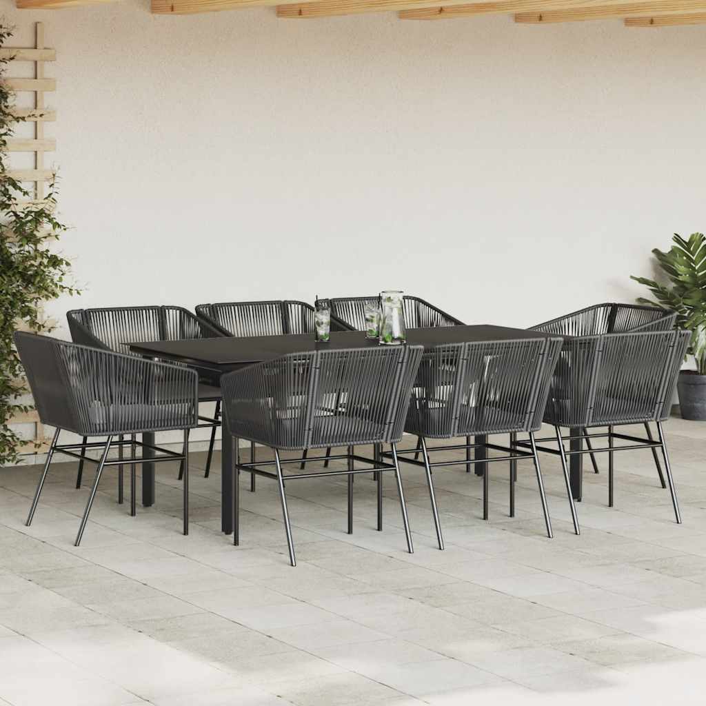 Set da Pranzo da Giardino 9 pz con Cuscini Polyrattan Vetro