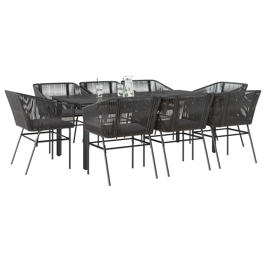 Set da Pranzo da Giardino 9 pz con Cuscini Polyrattan Vetro