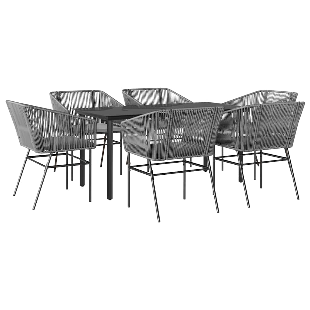 Set da Pranzo da Giardino 7 pz con Cuscini Polyrattan Vetro