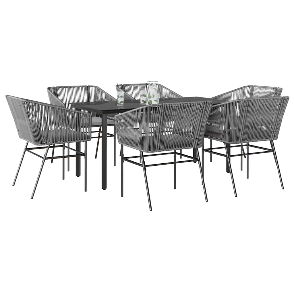 Set da Pranzo da Giardino 7 pz con Cuscini Polyrattan Vetro