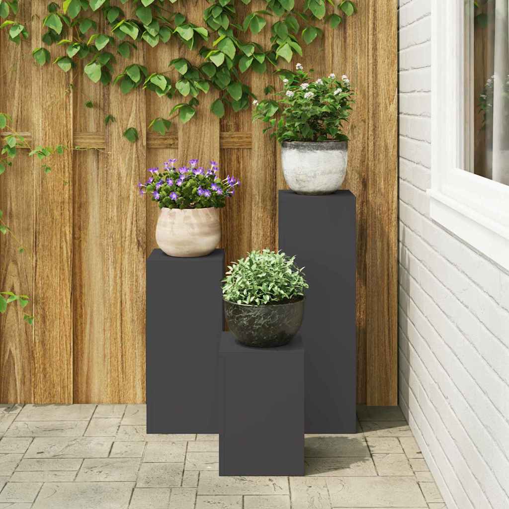 Supporti per piante 3 pcs Nero 24 x 24 x 75 cm Acciaio