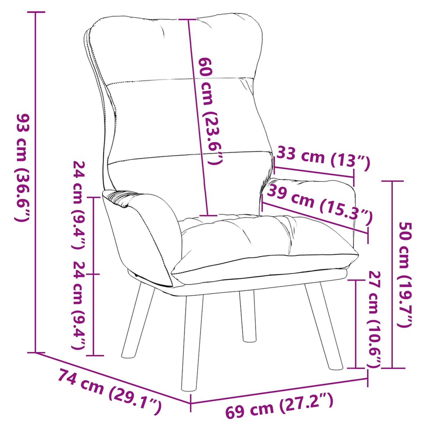 poltrona Rosso Vino 69 x 74 x 93 cm Velluto | homemem39