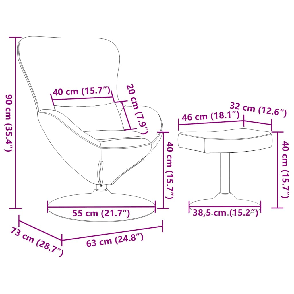 Sedia Egg con Pouf Viola 63 x 73 x 90 cm Velluto