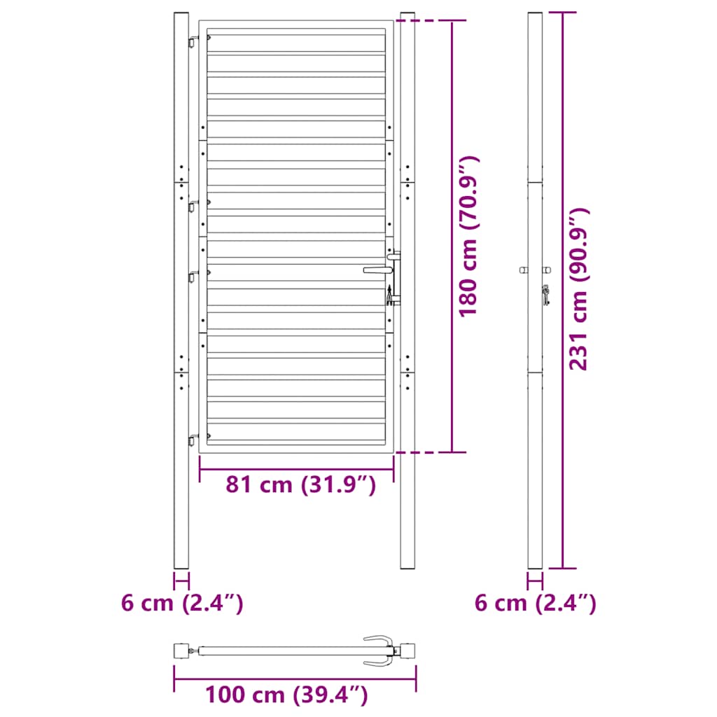 Cancello da Giardino con Serratura Nero 100x180 cm in Alluminio | homemem39
