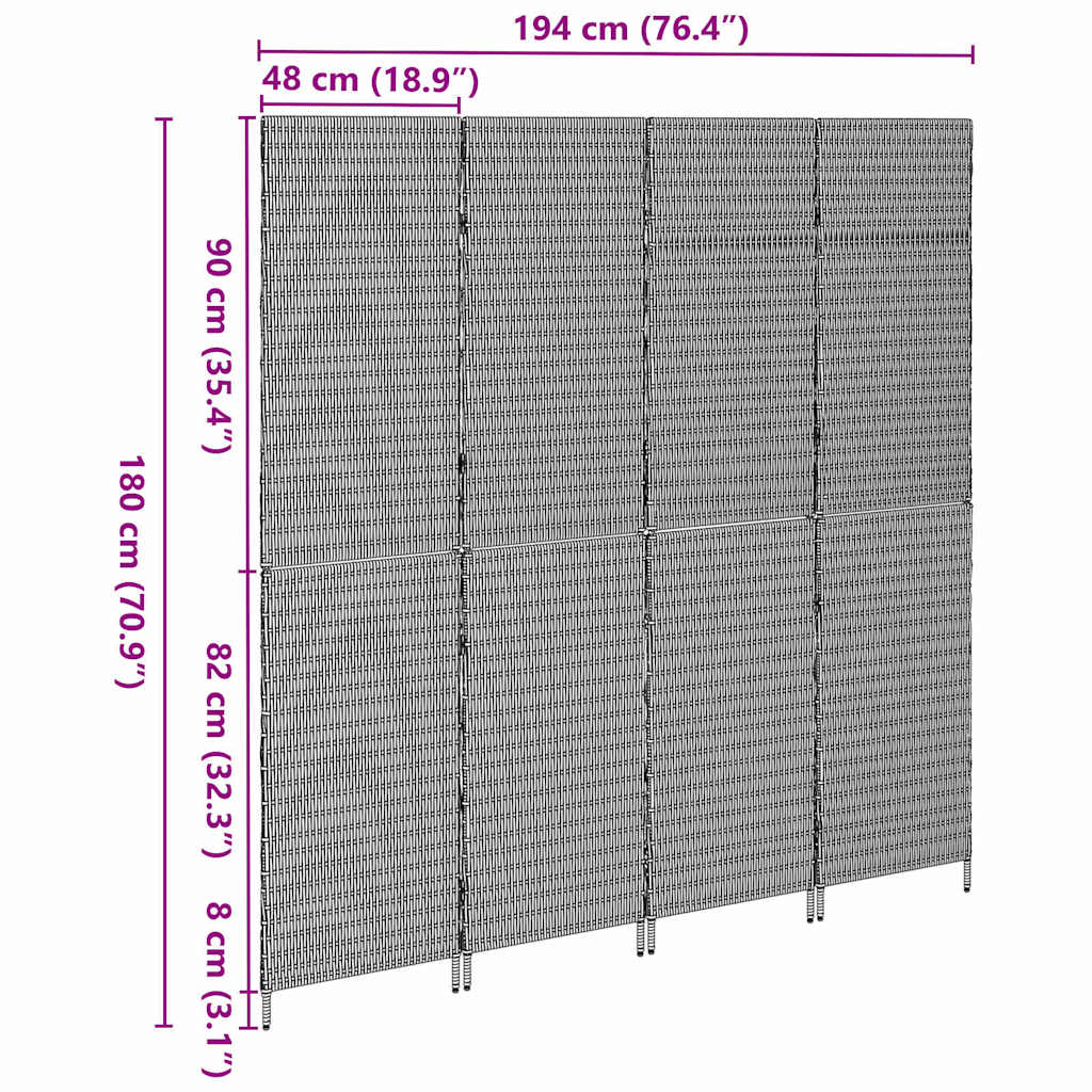 Divider per stanze Nero 195 x 180 cm polyrattan