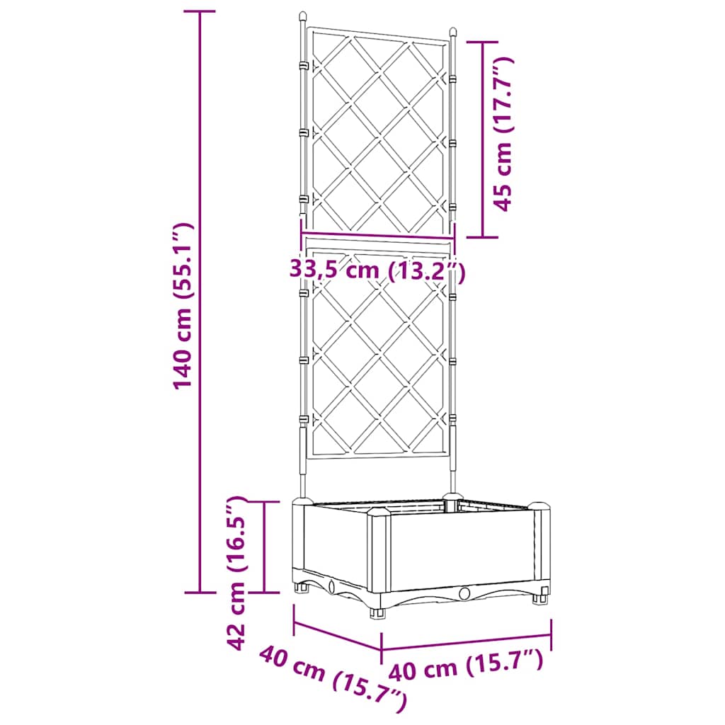 Vaso da Giardino con Trellis Marrone 40 x 40 x 125.5 cm PP