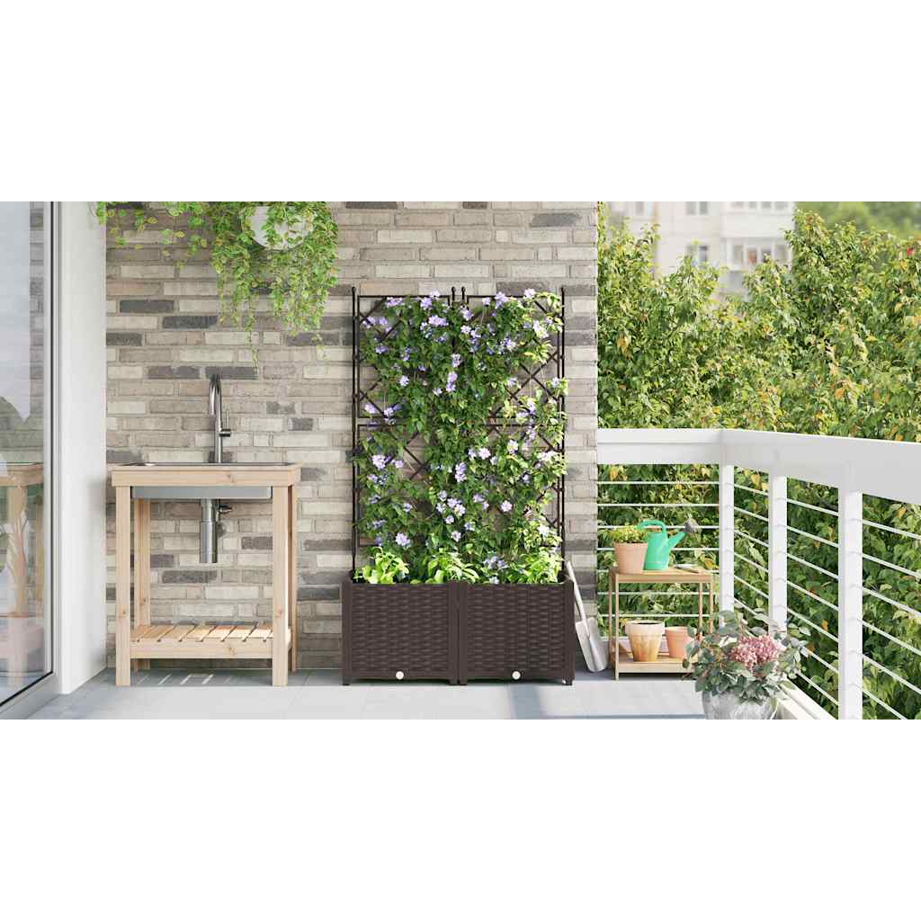 Vaso da Giardino con Trellis 2 pcs Marrone 80 x 40 x 143 cm PP