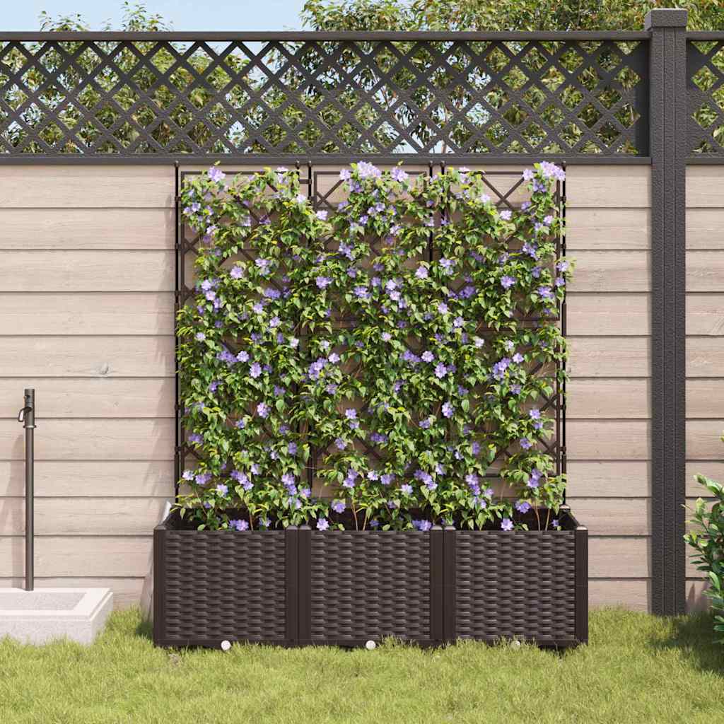 Vaso da Giardino con Trellis 3 pcs Marrone 120 x 40 x 143 cm PP