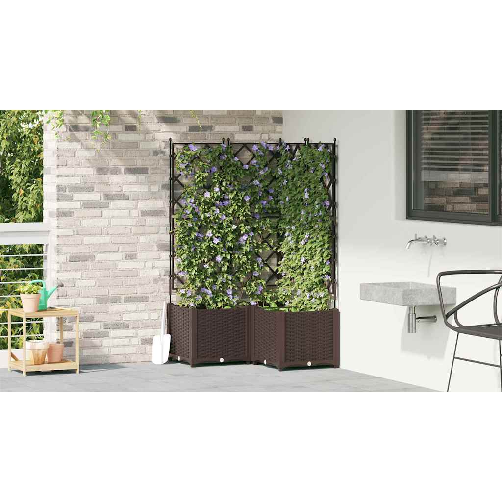 Vaso da Giardino con Trellis 3 pcs Marrone 80 x 80 x 143 cm PP